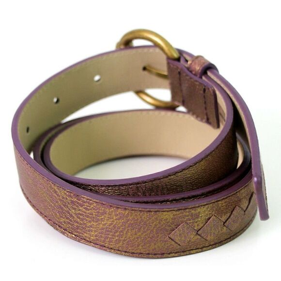NWOT BOTTEGA VENETA ITALY GOLD MAUVE GENUINE LEATHER SKINNY DRESS BELT 34" (R4 - Picture 5 of 12
